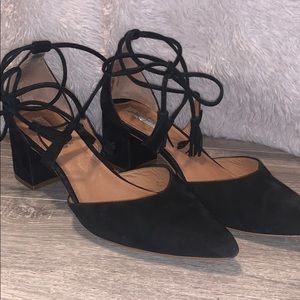 Black suede lace up mini heel